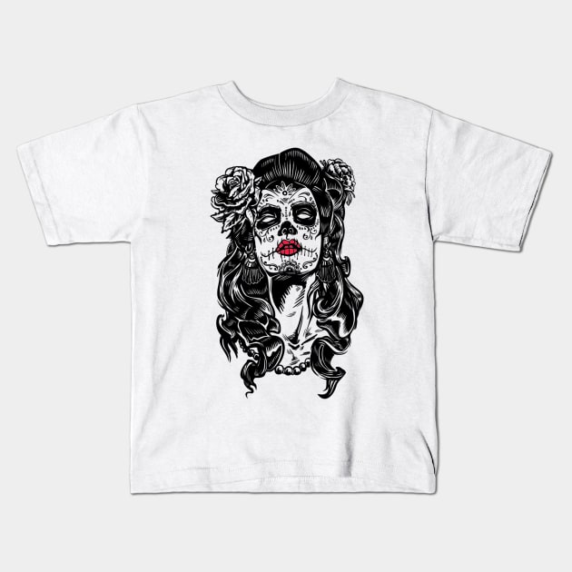 black and white women under the moon Kids T-Shirt by Prossori